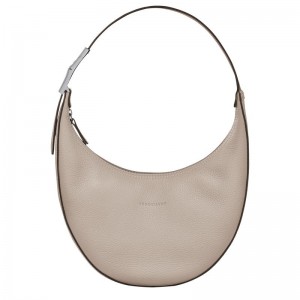 Clay Grey Women's Longchamp Roseau Essential M Hobo Bags | 52943-WZIV