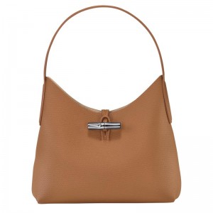 Natural Brown Women's Longchamp Roseau M Hobo Bags | 48971-DSTB