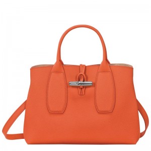 Orange Women's Longchamp Roseau M Handbags | 34967-HFLB