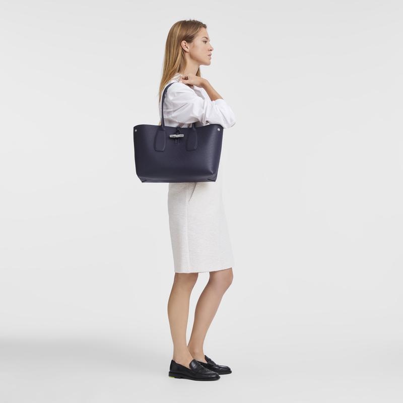 Bilberry Purple Women's Longchamp Roseau L Tote Bag | 83756-DIZX