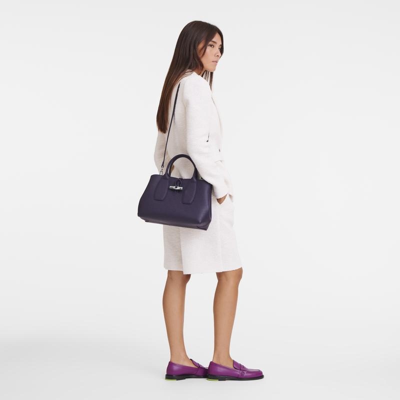 Bilberry Purple Women's Longchamp Roseau M Handbags | 23715-XNOS