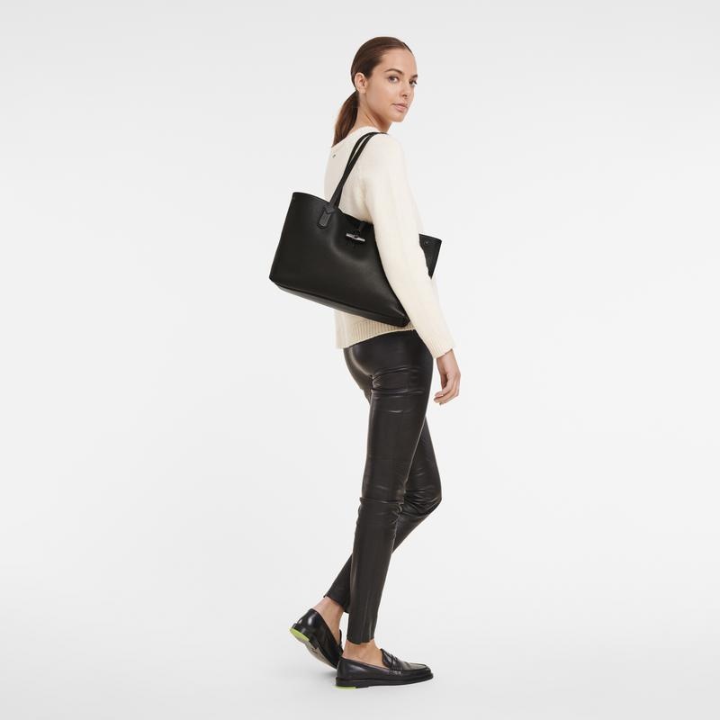 Black Women's Longchamp Roseau Essential L Tote Bag | 51278-QGAR