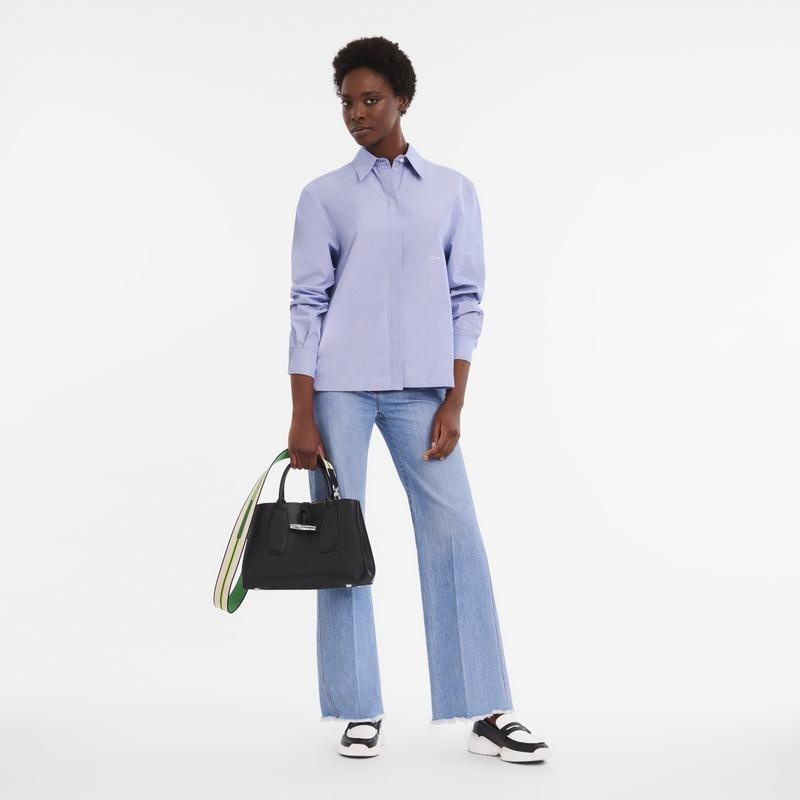 Black Women's Longchamp Roseau M Handbags | 31079-BTYF