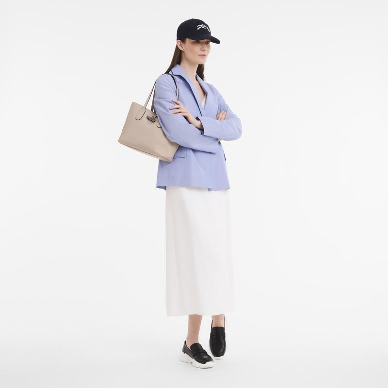 Clay Grey Women's Longchamp Roseau Essential M Tote Bag | 13984-VJUZ