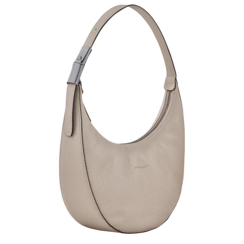 Clay Grey Women's Longchamp Roseau Essential M Hobo Bags | 52943-WZIV
