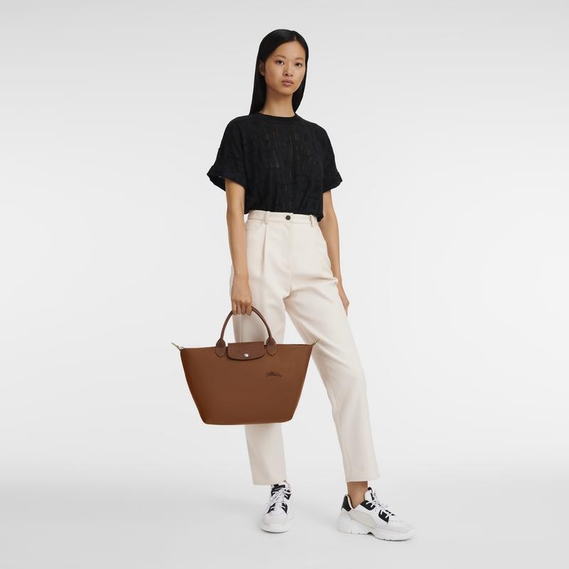 Cognac Brown Women's Longchamp Le Pliage Green M Handbags | 72589-RITM
