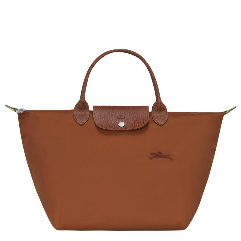 Cognac Brown Women\'s Longchamp Le Pliage Green M Handbags | 72589-RITM