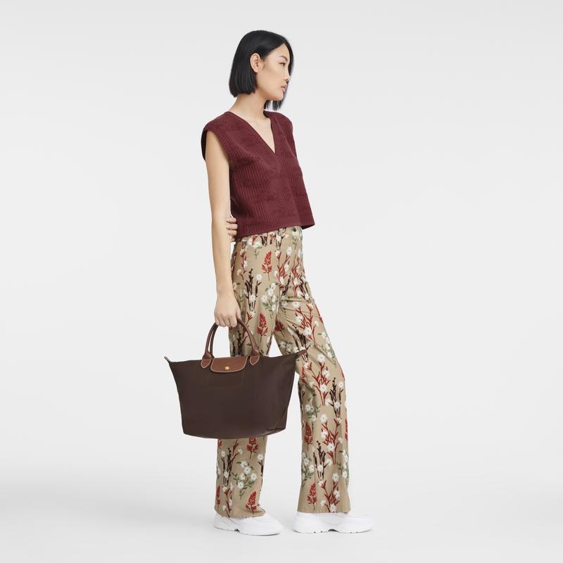 Ebony Brown Women's Longchamp Le Pliage Original M Handbags | 56148-VQFM
