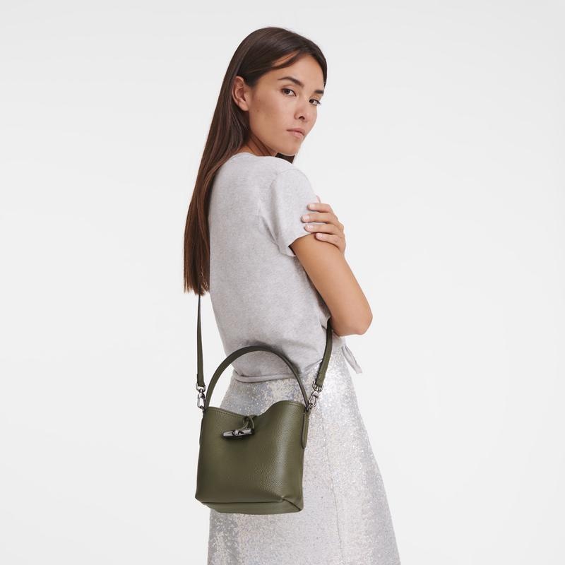 Khaki Women's Longchamp Roseau Essential XS Bucket Bag | 62930-QNGU