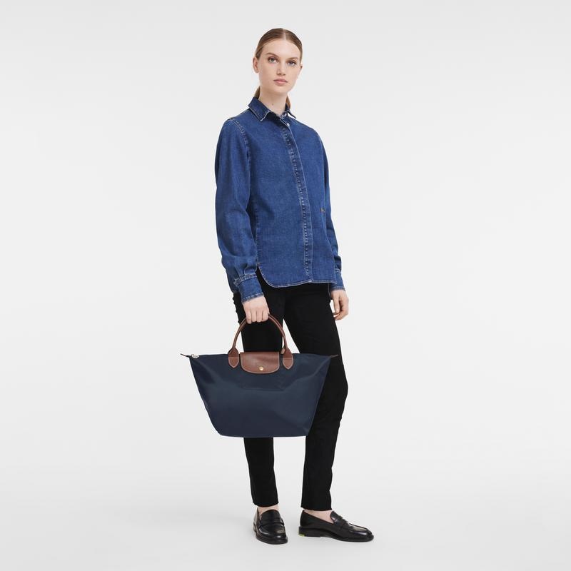 Navy Women's Longchamp Le Pliage Original M Handbags | 40782-PSNQ