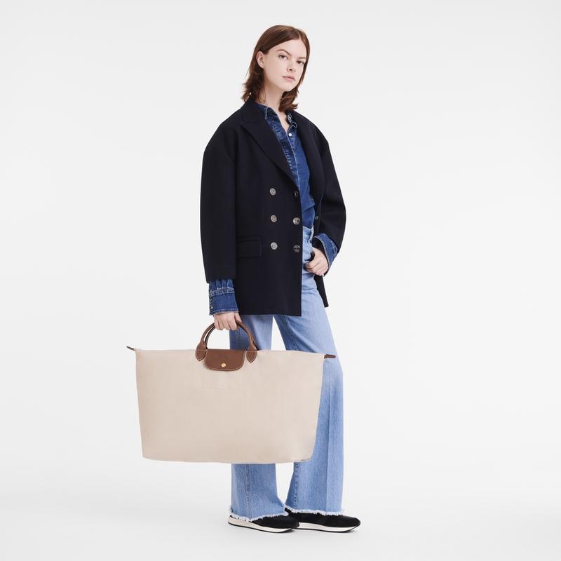 Paper White Women's Longchamp Le Pliage Original M Travel Bags | 85271-PLHU