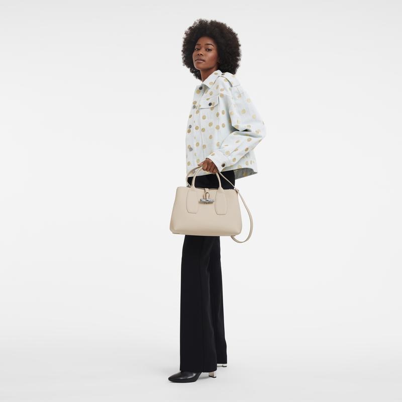 Paper White Women's Longchamp Roseau M Handbags | 21376-BGPA