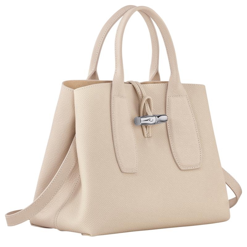Paper White Women's Longchamp Roseau M Handbags | 21376-BGPA