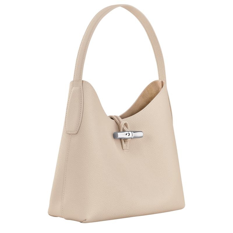 Paper White Women's Longchamp Roseau M Hobo Bags | 86907-TVBM