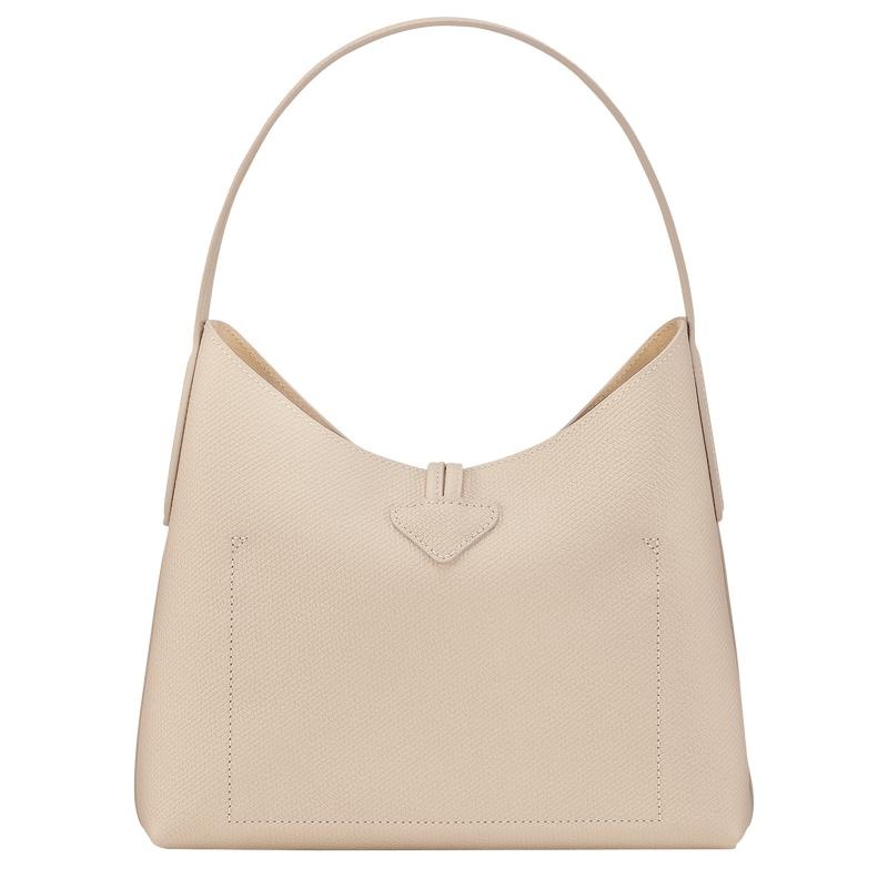 Paper White Women's Longchamp Roseau M Hobo Bags | 86907-TVBM