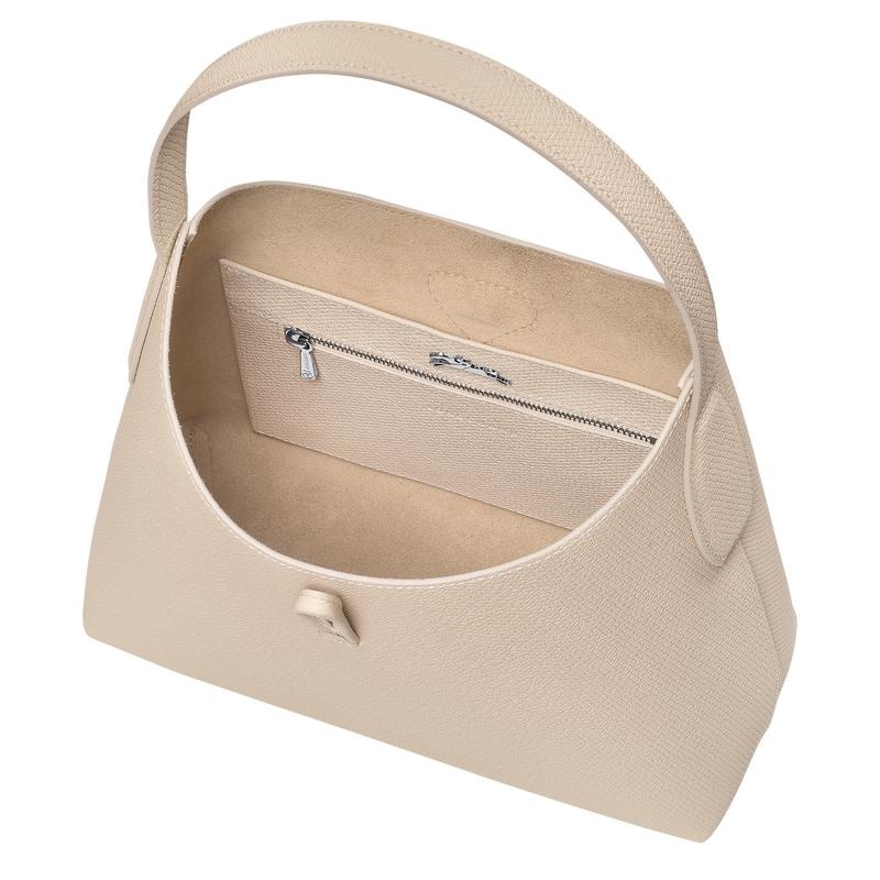 Paper White Women's Longchamp Roseau M Hobo Bags | 86907-TVBM