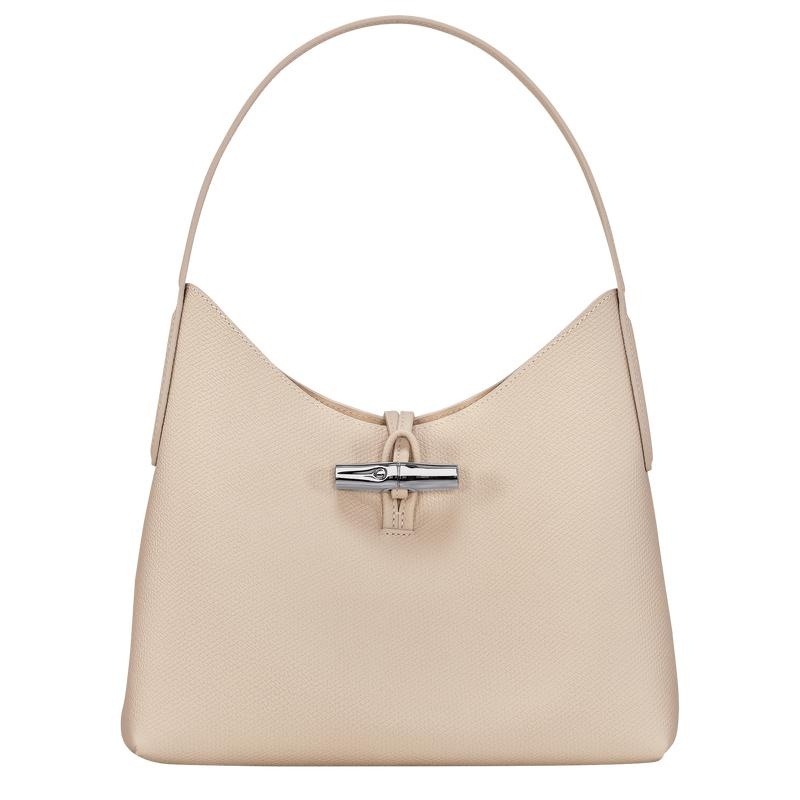 Paper White Women\'s Longchamp Roseau M Hobo Bags | 86907-TVBM
