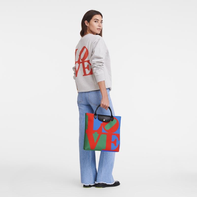 Red/Navy Men's Longchamp x Robert Indiana L Handbags | 62847-KLTI